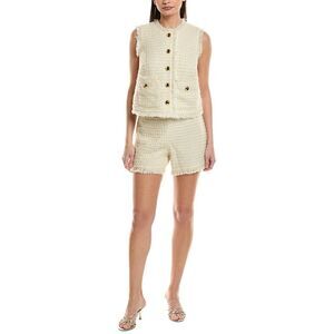 Sail To Sable Womens  2Pc Tweed Wool-Blend Top & Short Set, White